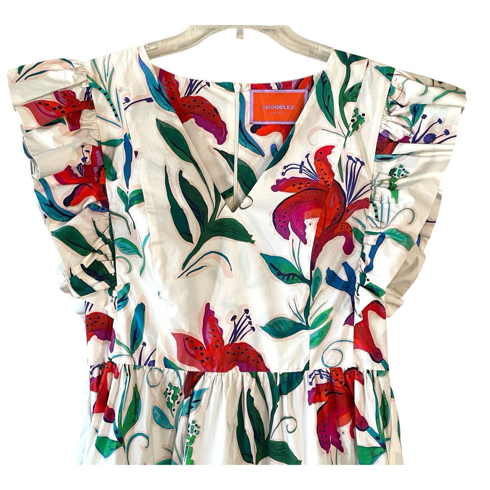 La DOUBLEJ Honeybun Women's Size Large Floral Cotton Tiered Mini Dress Italy NEW - Picture 12 of 16